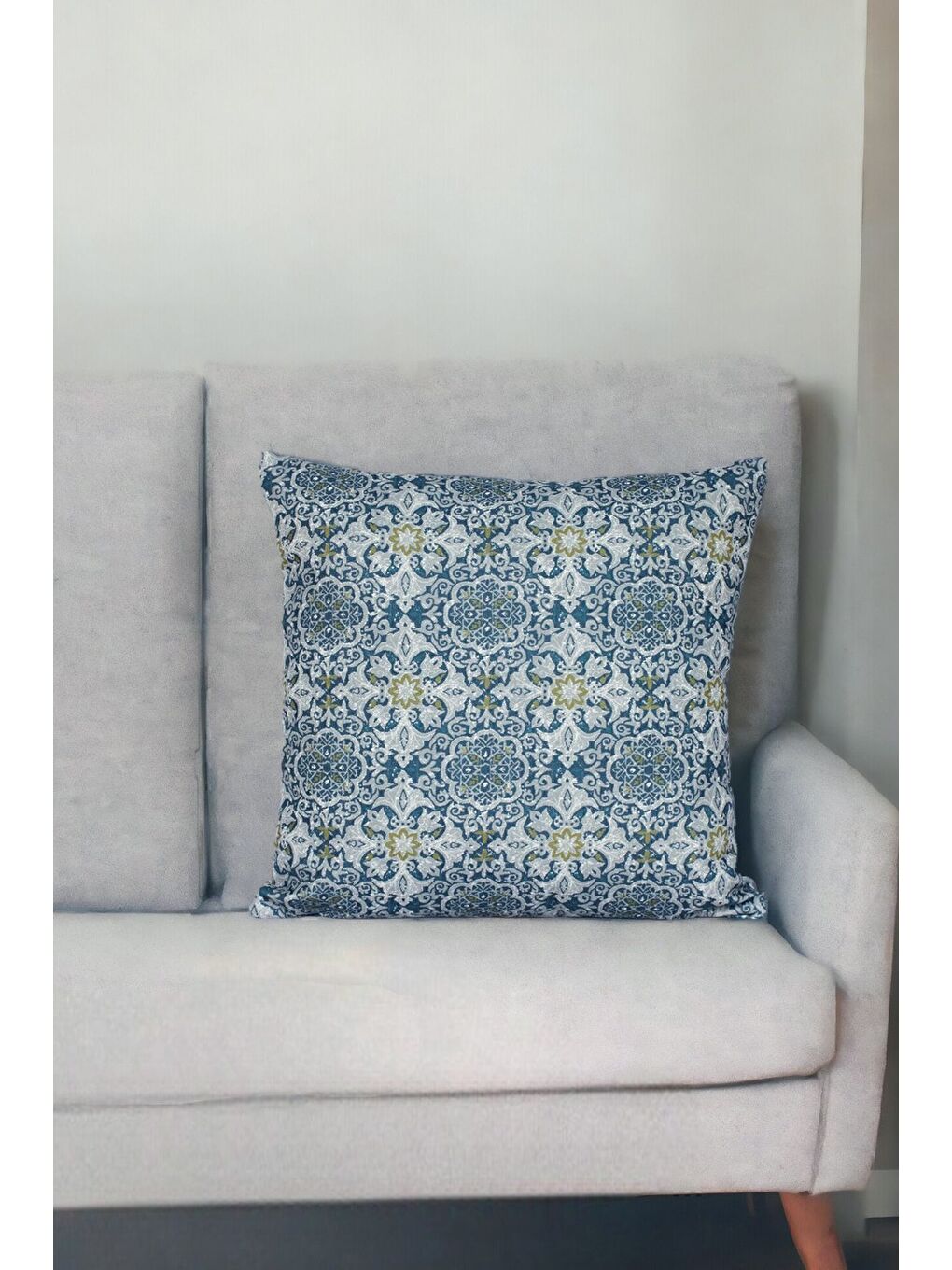 Mavi Desenli Kırlent Kılıfı Dekoratif Etnik Ikat Damask Inta 892