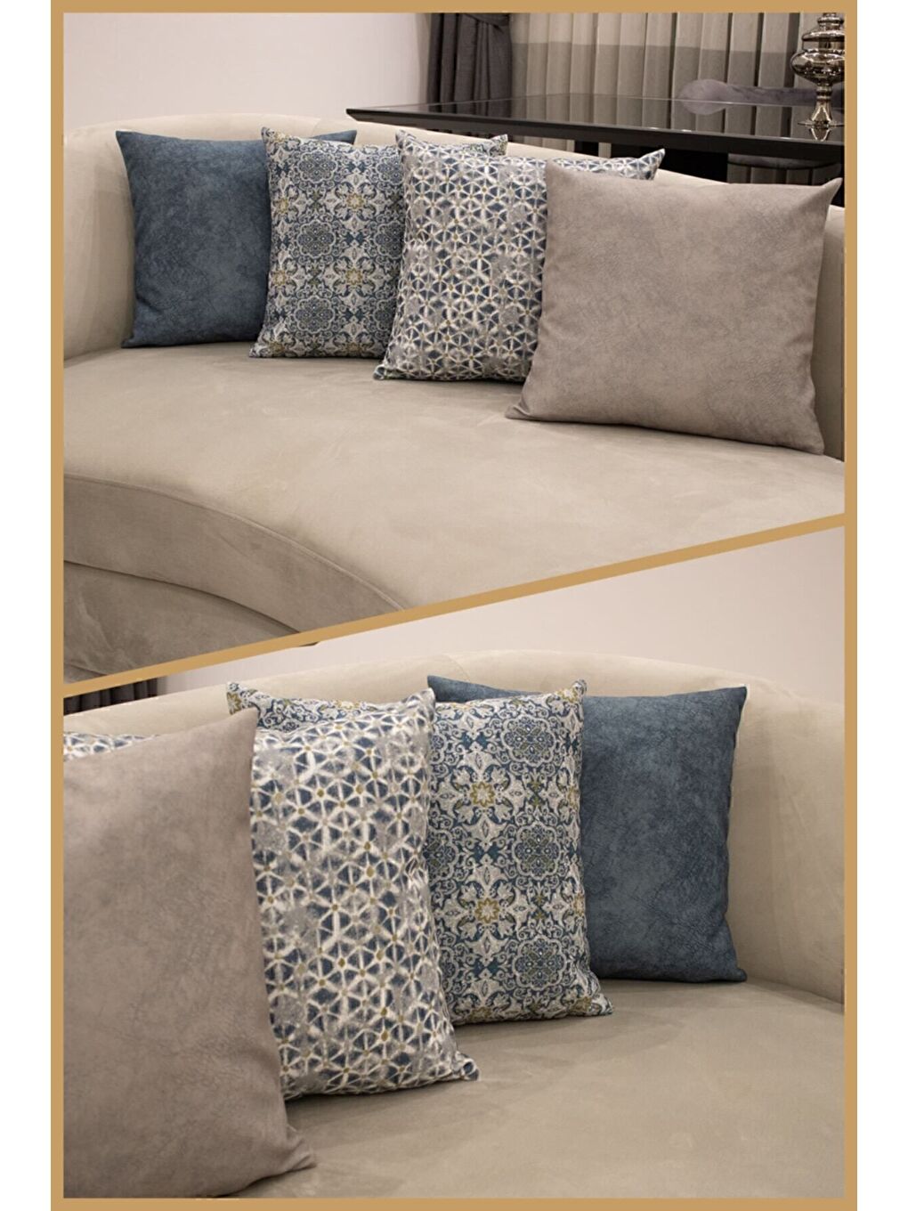 Mavi Desenli Kırlent Kılıfı Dekoratif Etnik Ikat Damask Inta 892-2