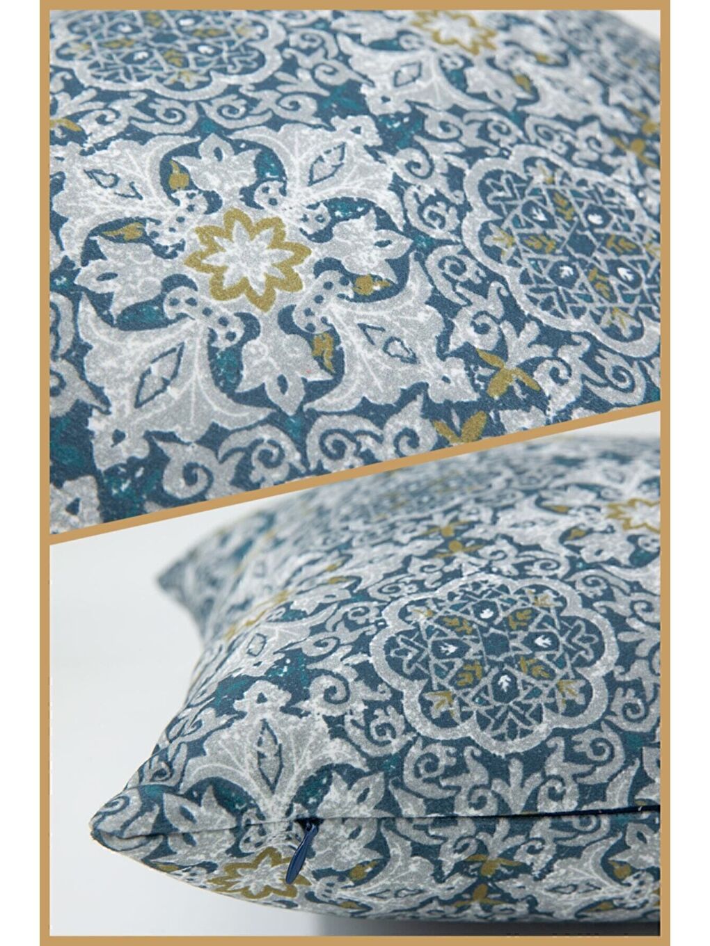 Mavi Desenli Kırlent Kılıfı Dekoratif Etnik Ikat Damask Inta 892-3