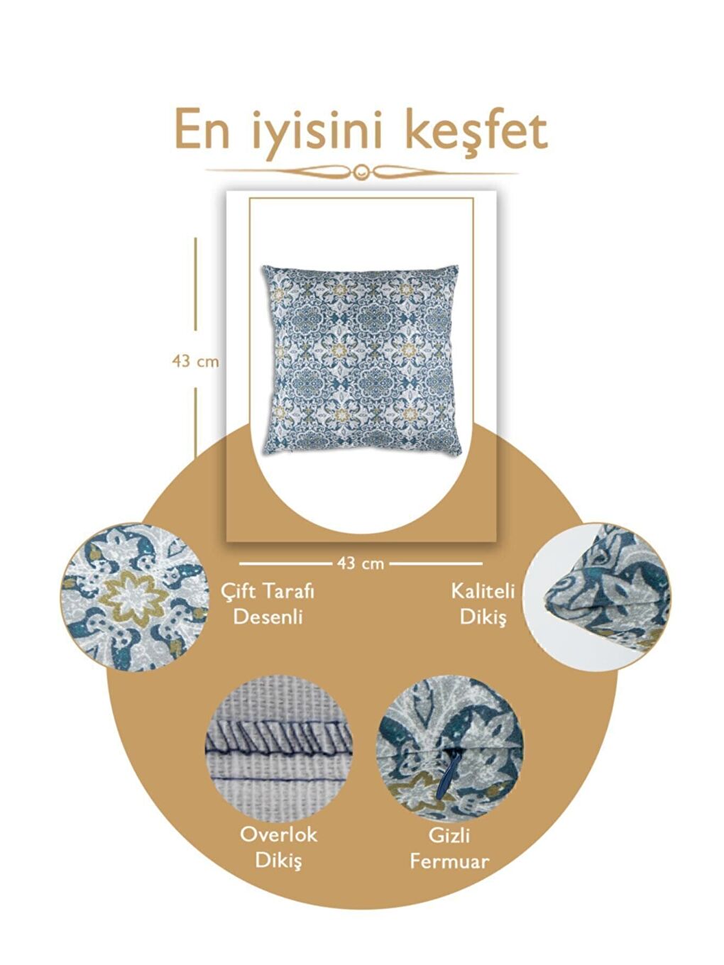Mavi Desenli Kırlent Kılıfı Dekoratif Etnik Ikat Damask Inta 892-4