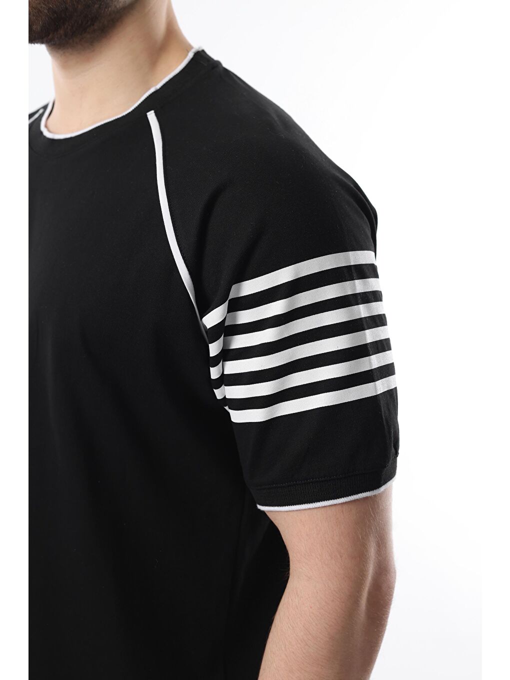 Siyah Baskılı Reglan Kol Erkek Şort T-Shirt %100 Pamuk Takımı E7306-3