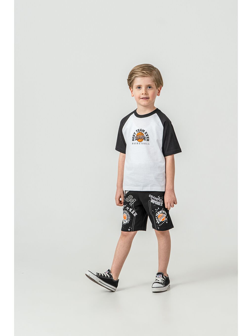 Siyah Best Team Ever Basketball Champs Baskılı Erkek Çocuk Şort - Tişört Takımı-1