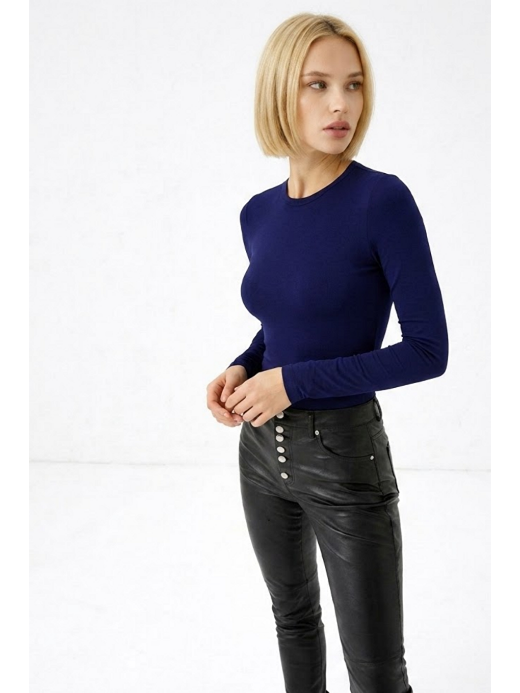 Kadın Günlük Fashion Dar Lacivert Tişört-1