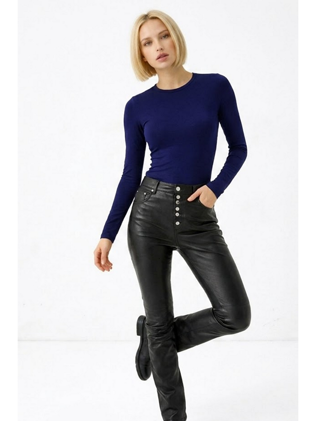 Kadın Günlük Fashion Dar Lacivert Tişört-2