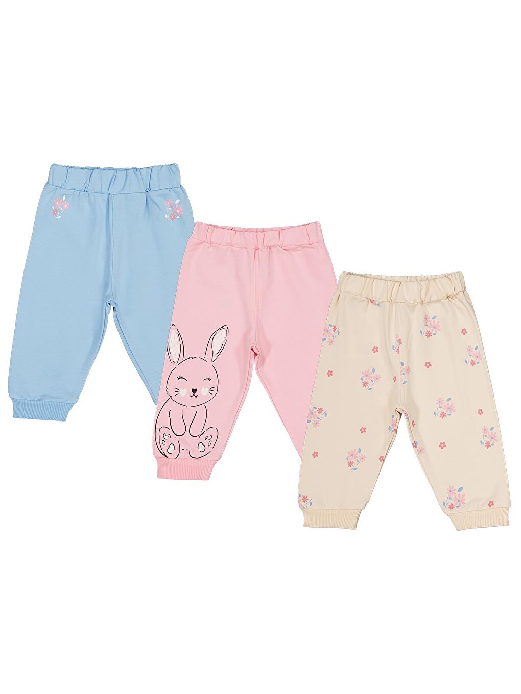 Beyaz Baby Tavşan Baskılı 3'lü Set 6-18 Ay Eşofman Altı - Standart