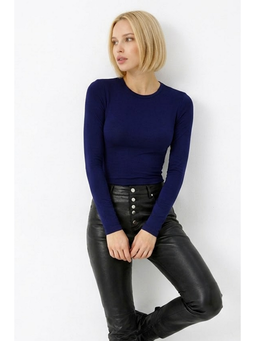 Kadın Günlük Fashion Dar Lacivert Tişört-3