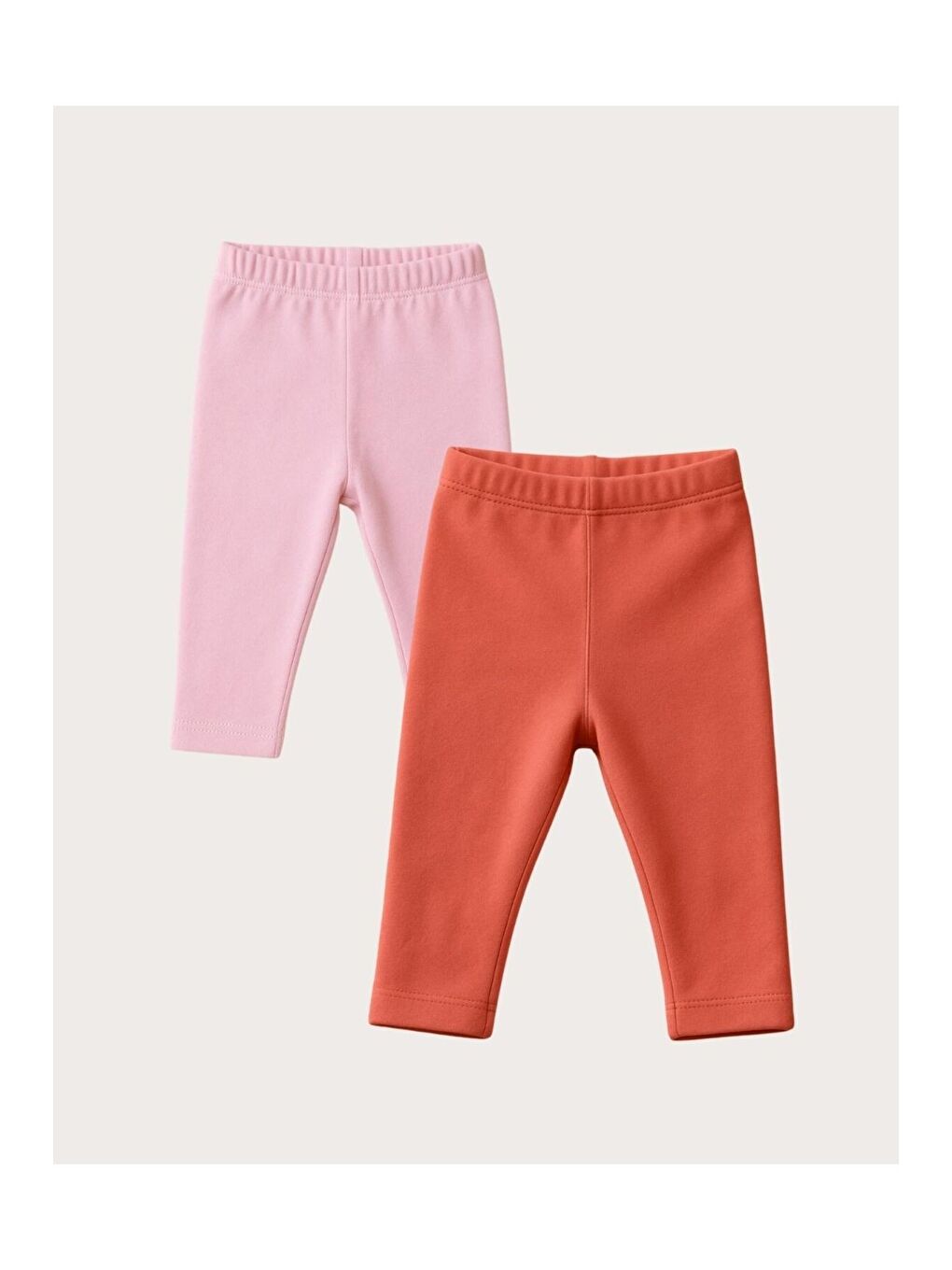 Pembe Unisex Bebek İkili Düz Renkli Organik Kumaş 2'li Tayt Seti İlkbahar Yazlık