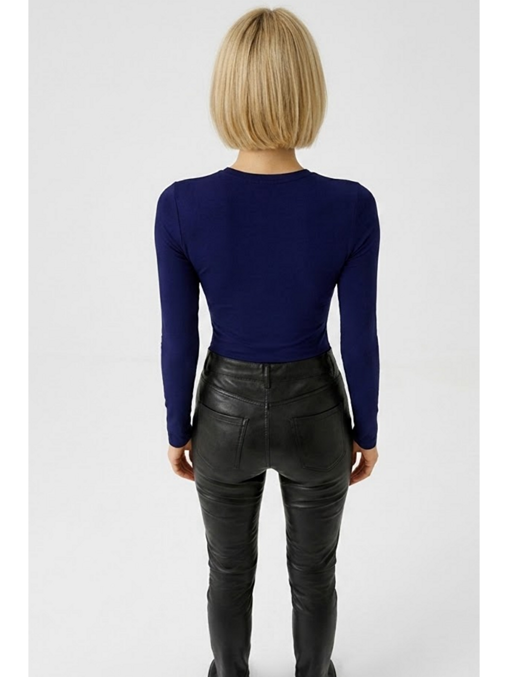 Kadın Günlük Fashion Dar Lacivert Tişört-4