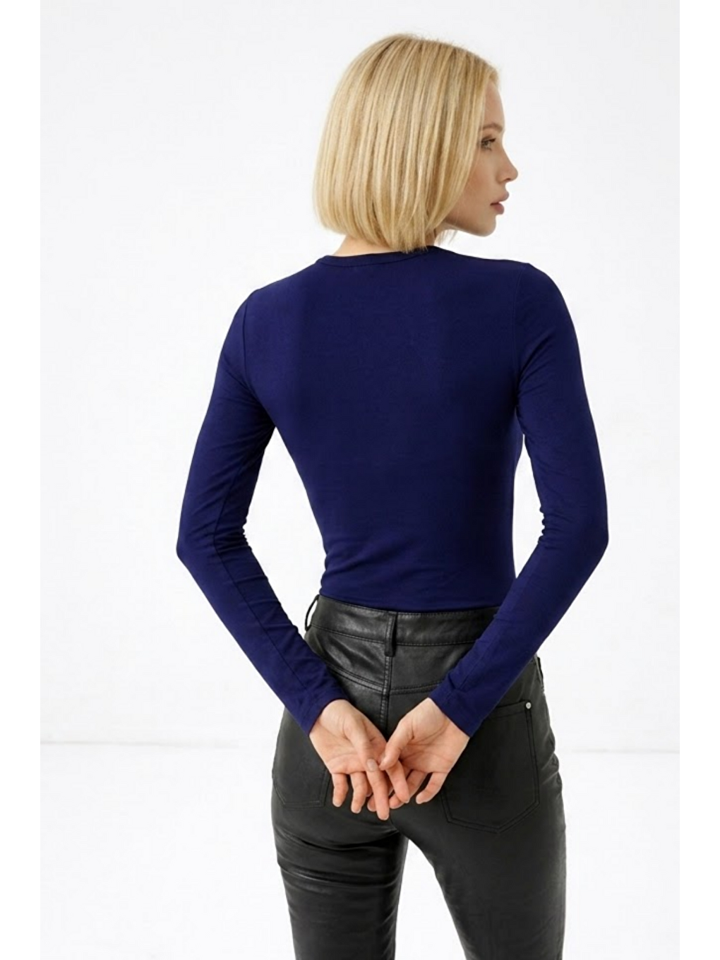 Kadın Günlük Fashion Dar Lacivert Tişört-5
