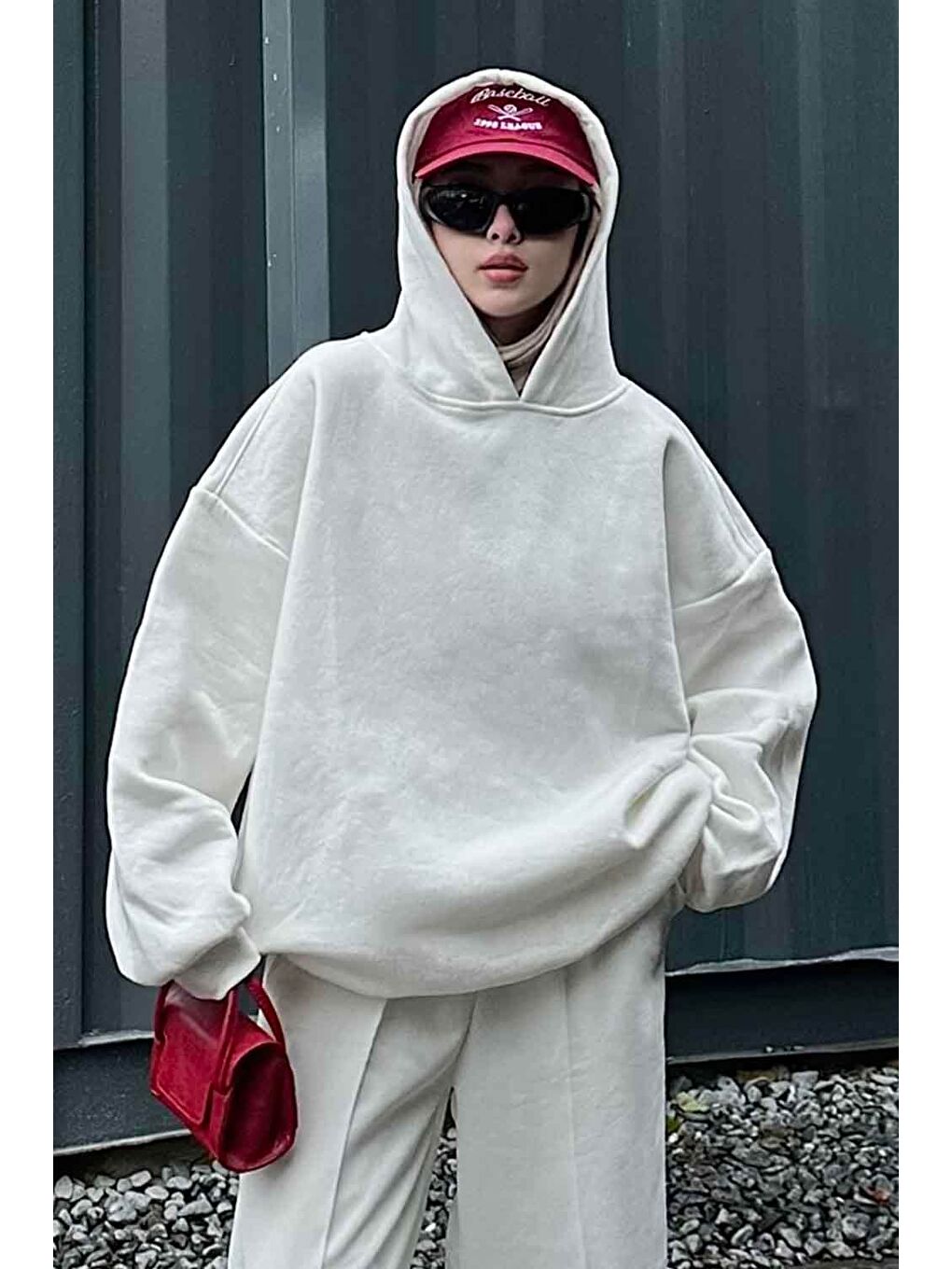 Kapüşonlu Salaş Sweatshirt Beyaz-2