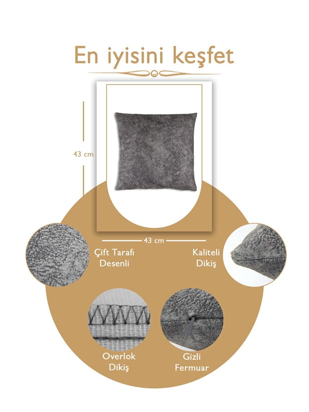 Koyu Gri Kırlent Kılıfı Dekoratif Kadifemsi Etnik Inta 702-5