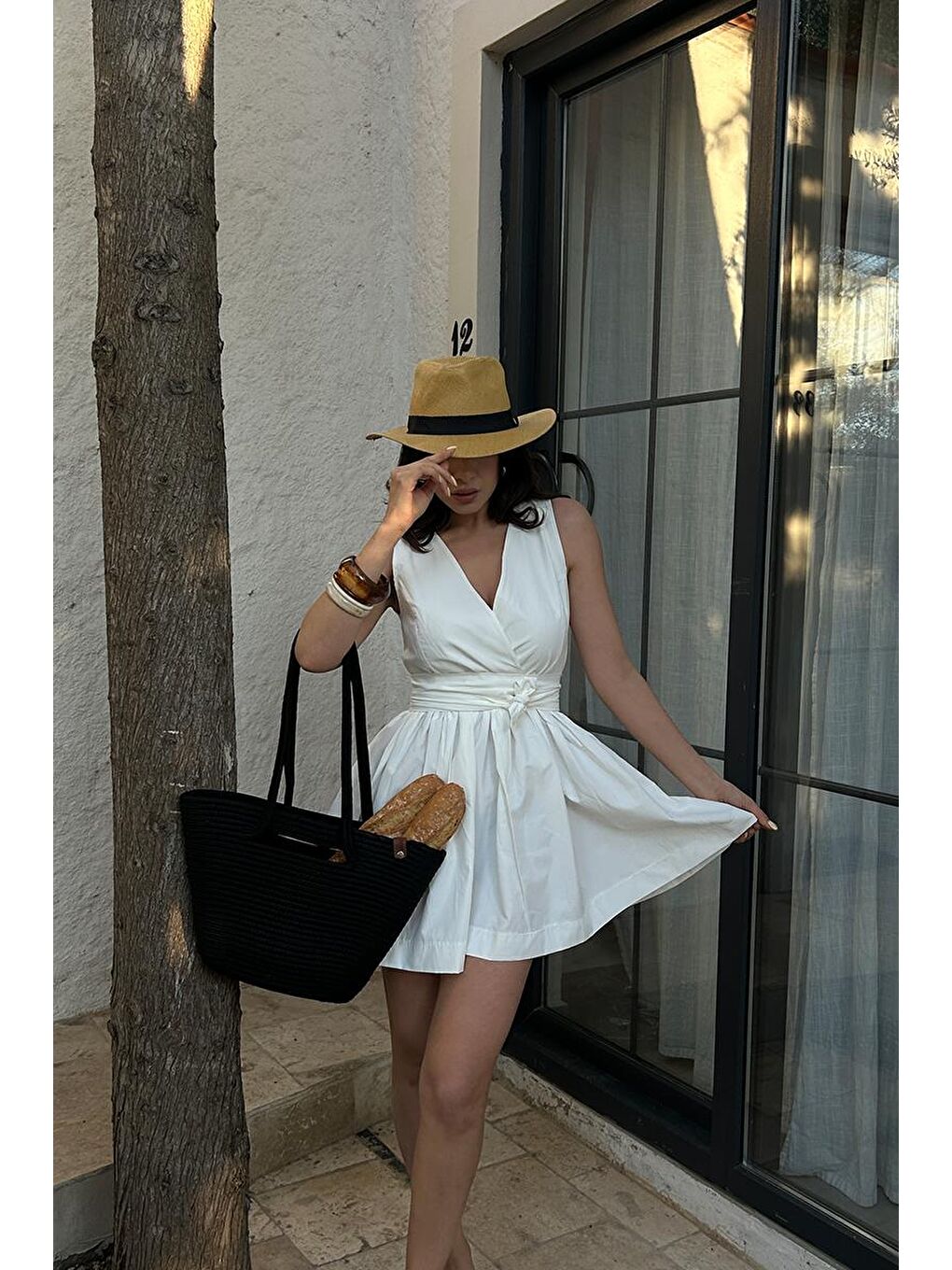 Santa Elden Tutmalı Hasır Omuz Çantası Siyah-3