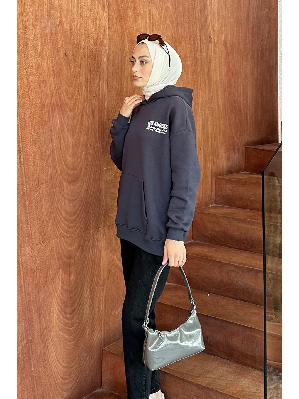 Gri Los Angeles Baskı Detaylı  Sweat Füme-1