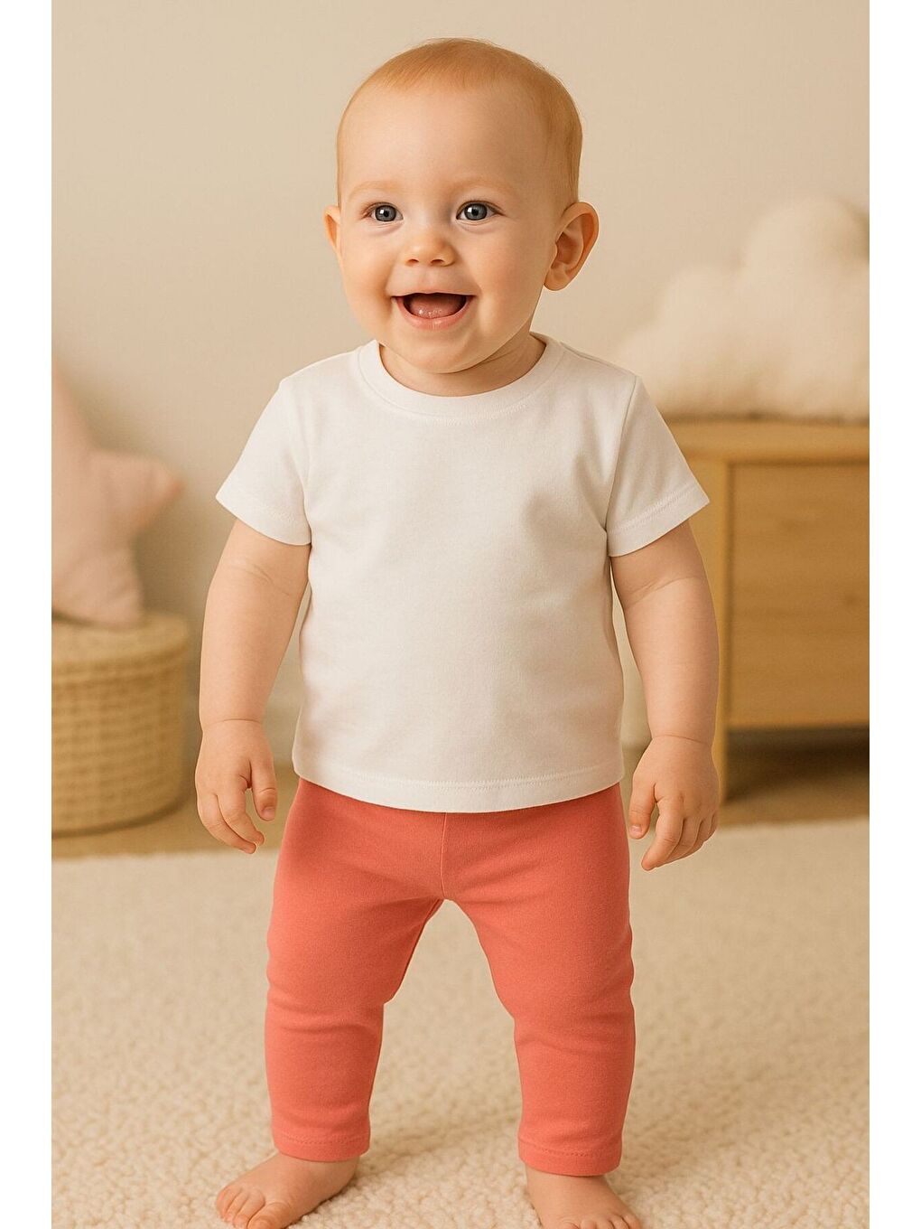 Pembe Unisex Bebek İkili Düz Renkli Organik Kumaş 2'li Tayt Seti İlkbahar Yazlık-3