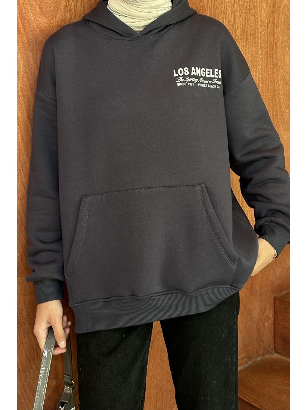 Gri Los Angeles Baskı Detaylı  Sweat Füme-2