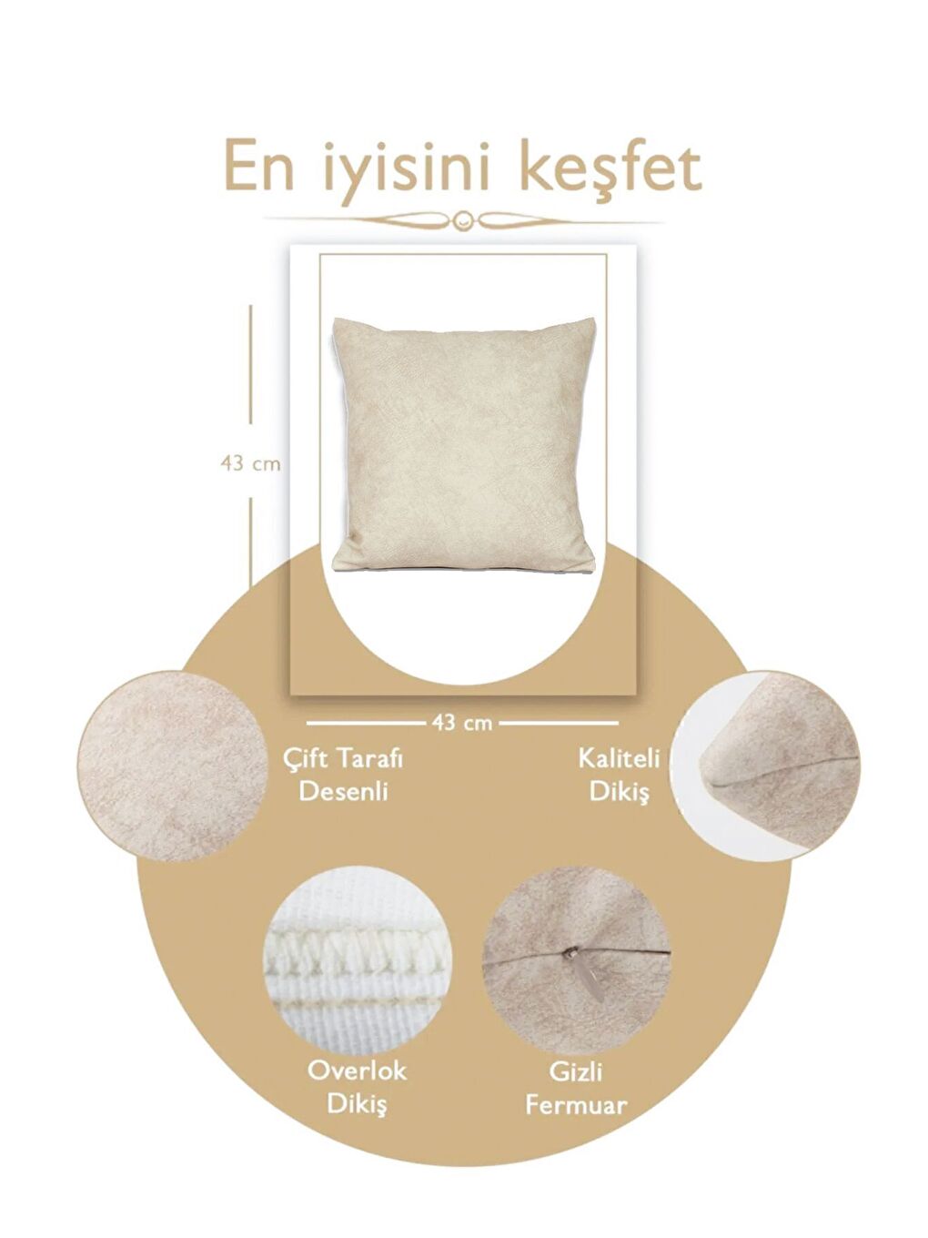 Ekru Krem Kırlent Kılıfı Dekoratif Kadifemsi Etnik Inta 101-5