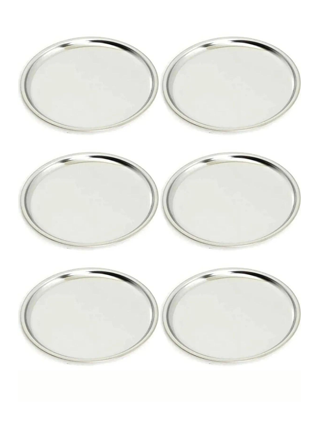 Gri Paslanmaz Çelik 6 Adet 25 cm Yuvarlak Servis Tabağı