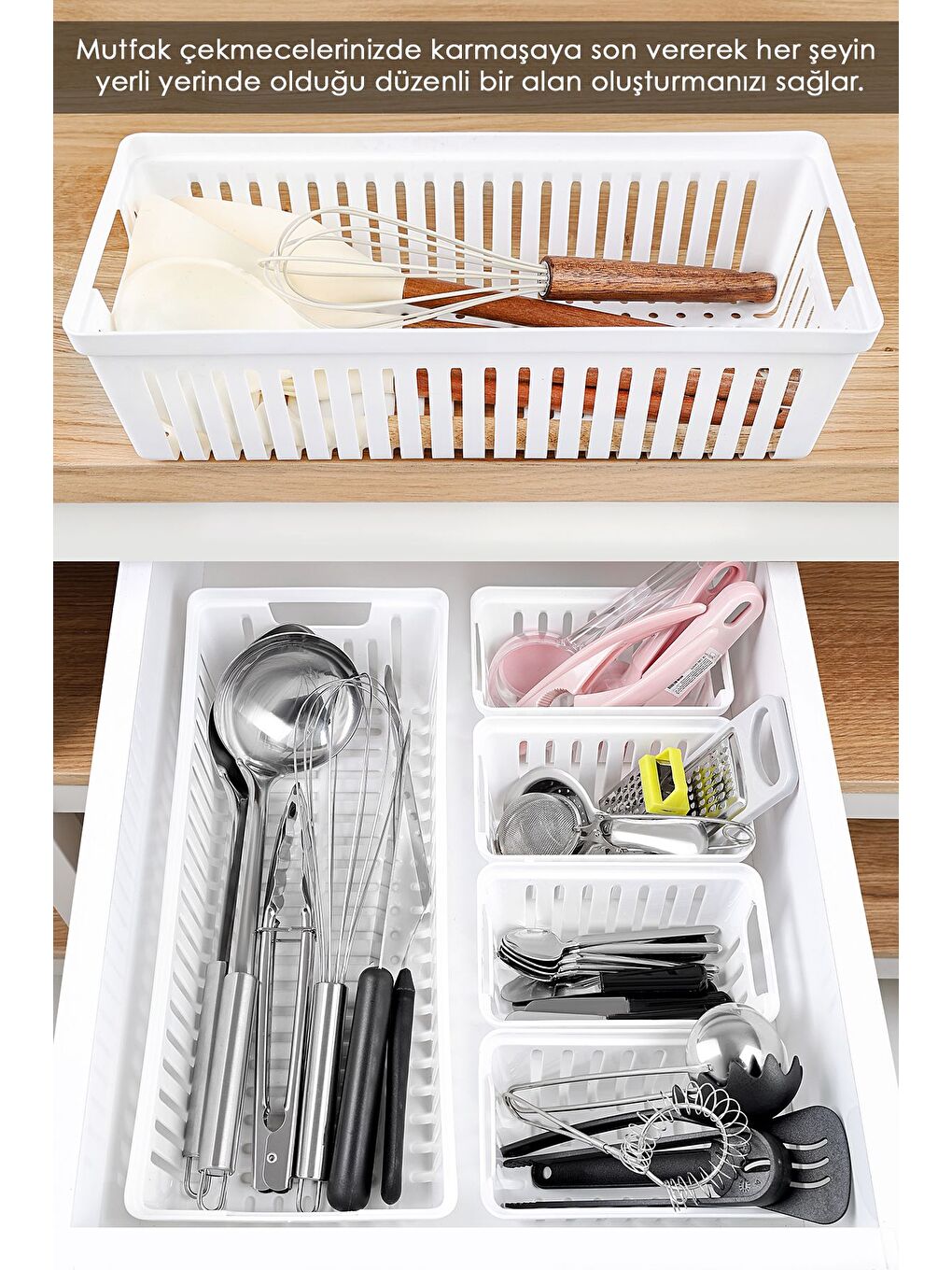 6 Parça Modüler Çekmece İçi Organizer Set - Banyo Mutfak Makyaj Aksesuar Ofis Düzenleyici Beyaz-1