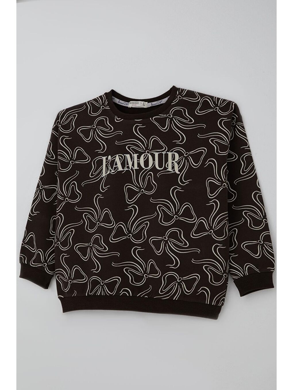 Kahverengi Kız Çocuk Eşofman Takımı Fiyonk Desenli Bağcık Aksesuarlı Koyu Kahve (4-8 Yaş)-5