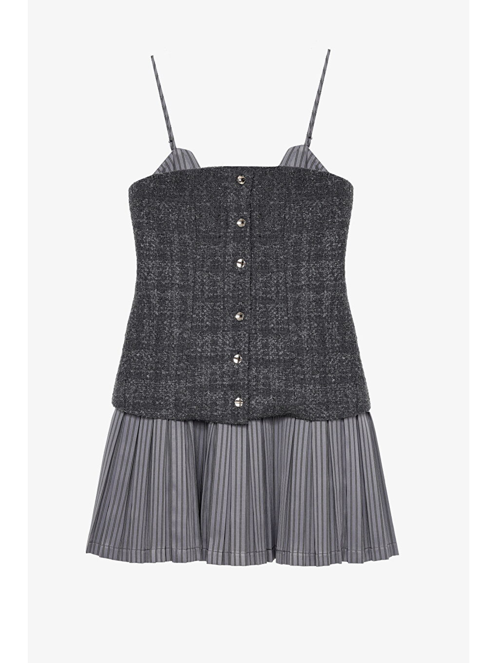 Tüvit Büstiyer Garnili Pileli Mini Elbise Antrasit