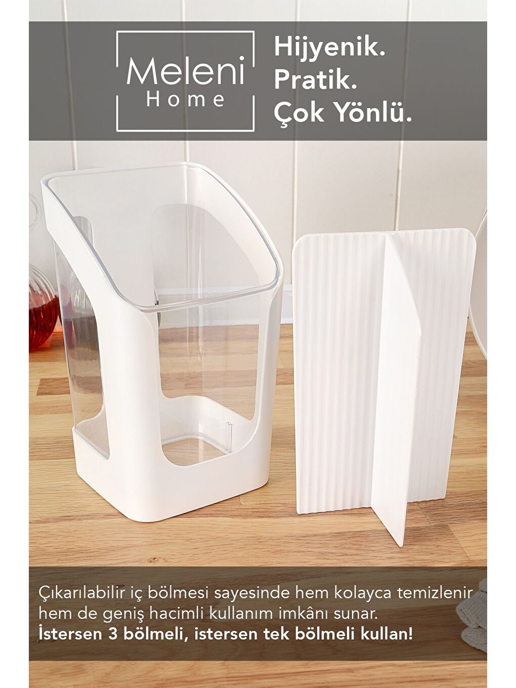 3 Bölmeli Tezgah Üstü Kaşıklık - Çıkarılabilir Bölmeli Kaşık Bıçak Standı Mutfak Organizer Beyaz-1