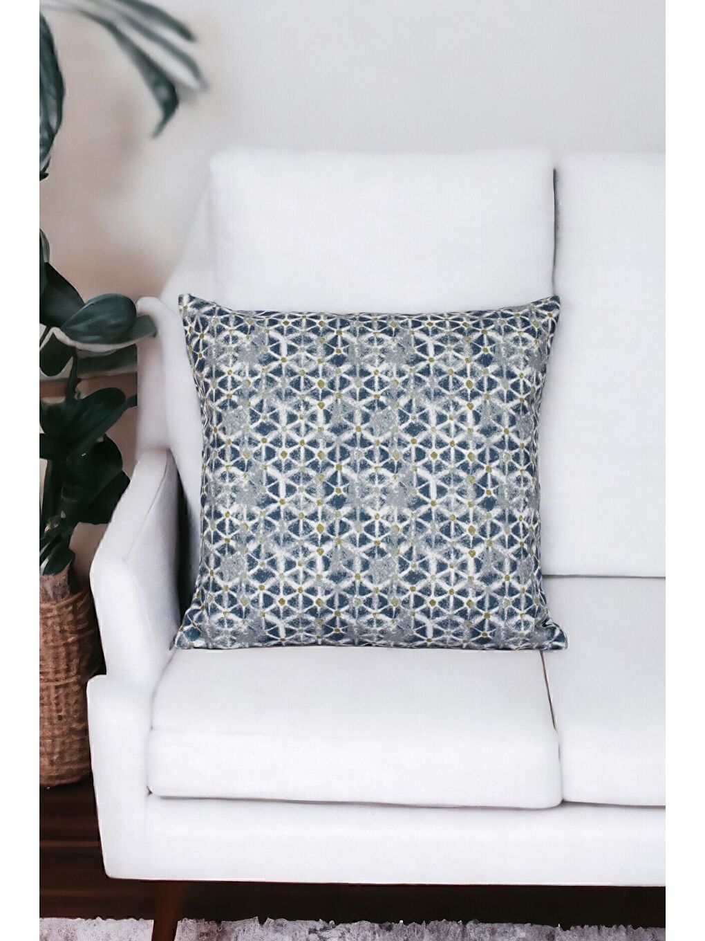 Lacivert Desenli Kırlent Kılıfı Dekoratif Etnik Ikat Damask Inta 891