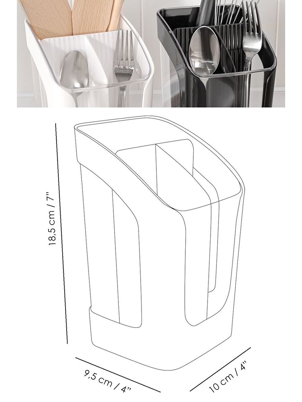 3 Bölmeli Tezgah Üstü Kaşıklık - Çıkarılabilir Bölmeli Kaşık Bıçak Standı Mutfak Organizer Beyaz-4