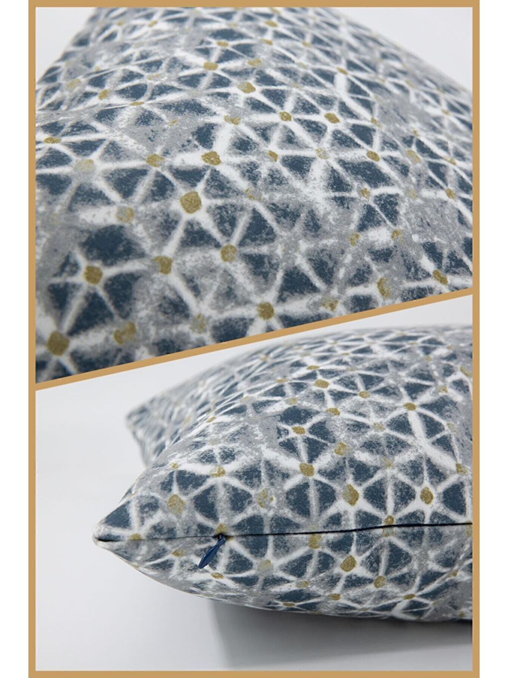 Lacivert Desenli Kırlent Kılıfı Dekoratif Etnik Ikat Damask Inta 891-3