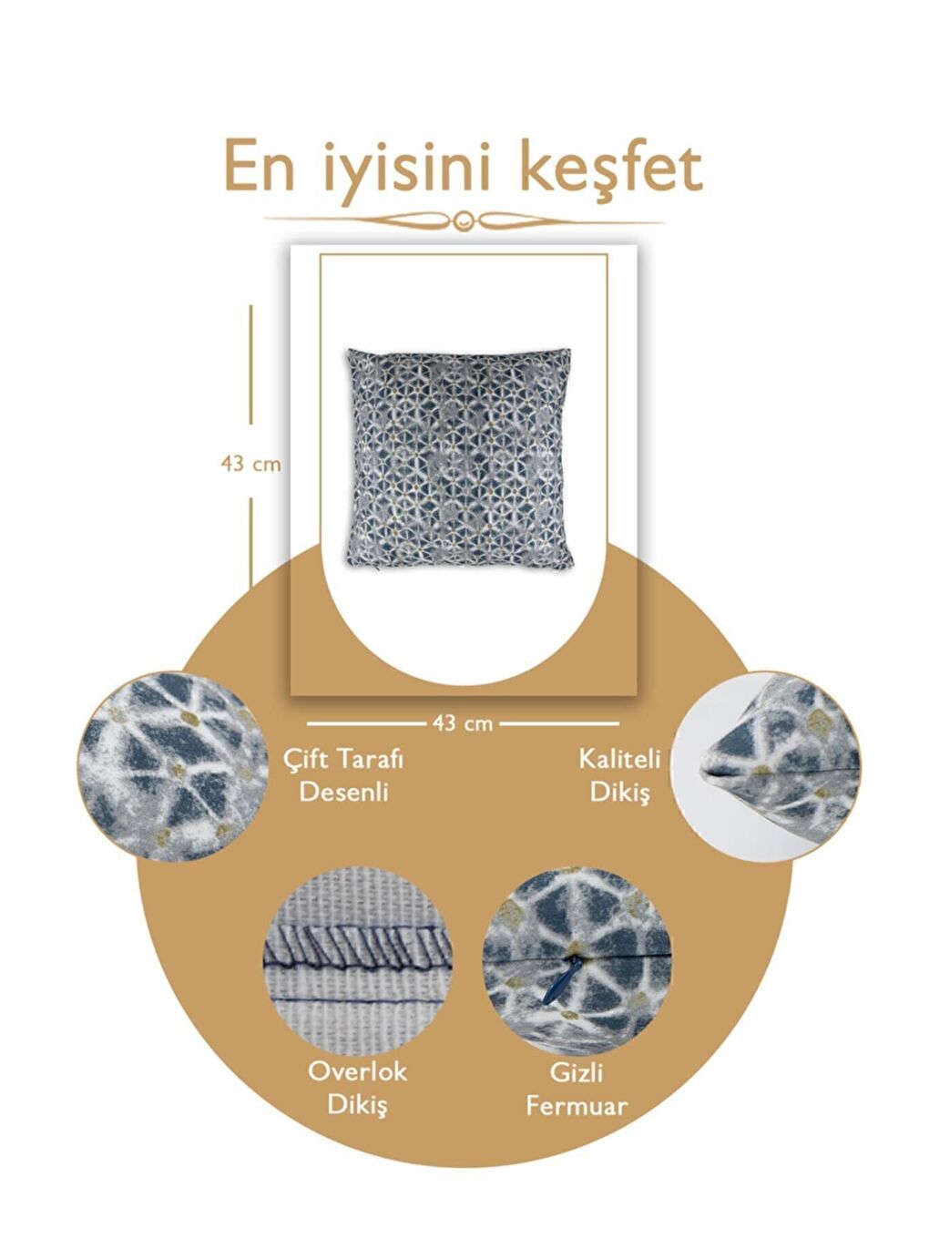 Lacivert Desenli Kırlent Kılıfı Dekoratif Etnik Ikat Damask Inta 891-4