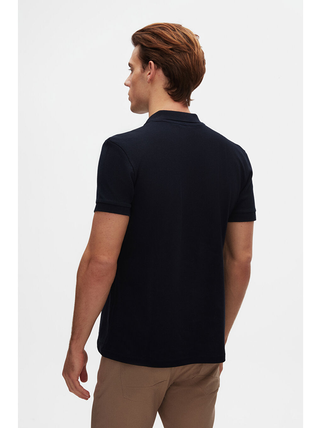 Slim Fit Lacivert Pike Dokulu Yarım Fermuarlı Polo Yaka T-Shirt-2