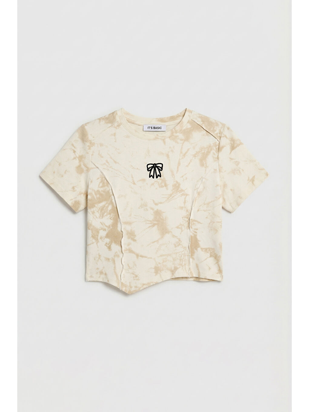 Kadın Bej Ekru w5 Özel Kumaş Elastan Crop Top-1