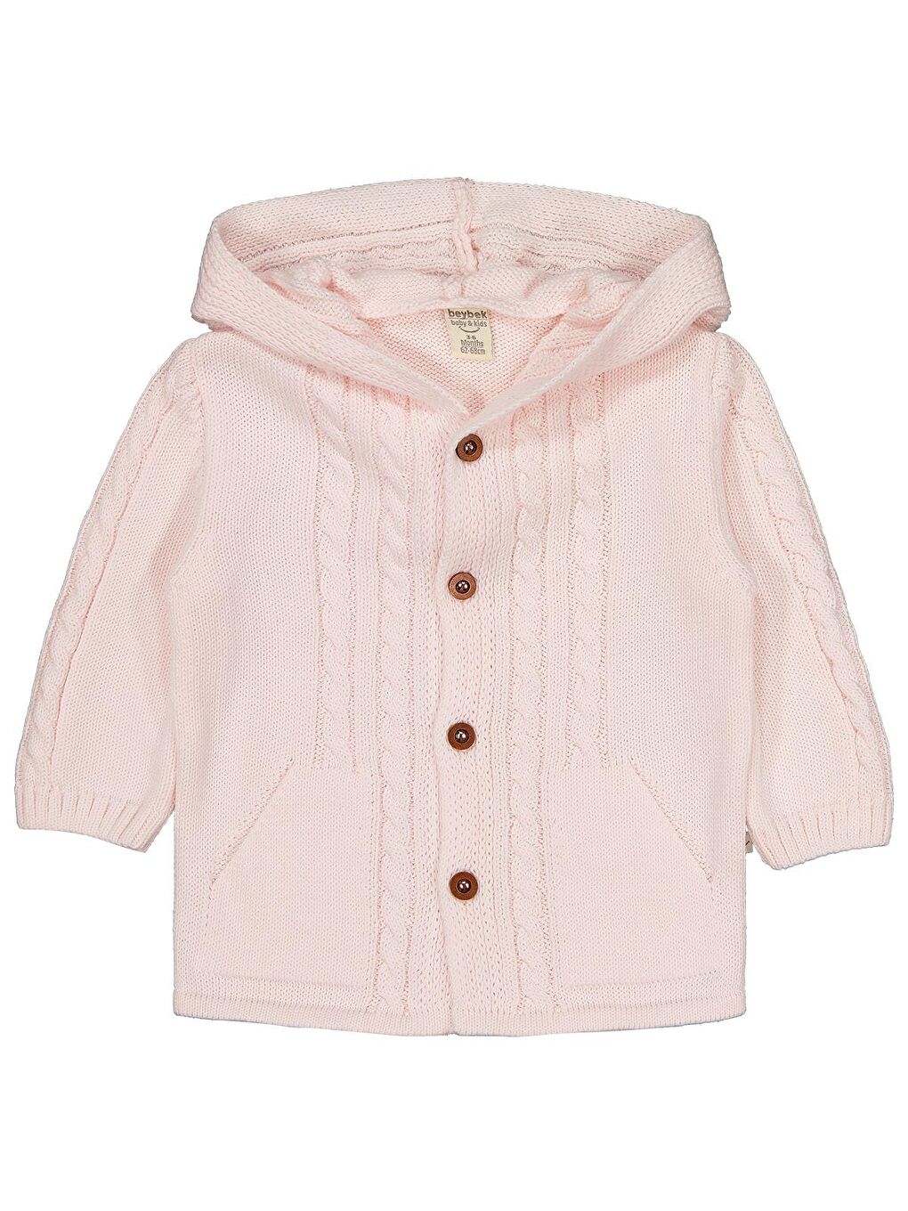 Beybek Kapüşonlu Cepli 3-12 Ay Hırka - Pembe 9-12 Ay