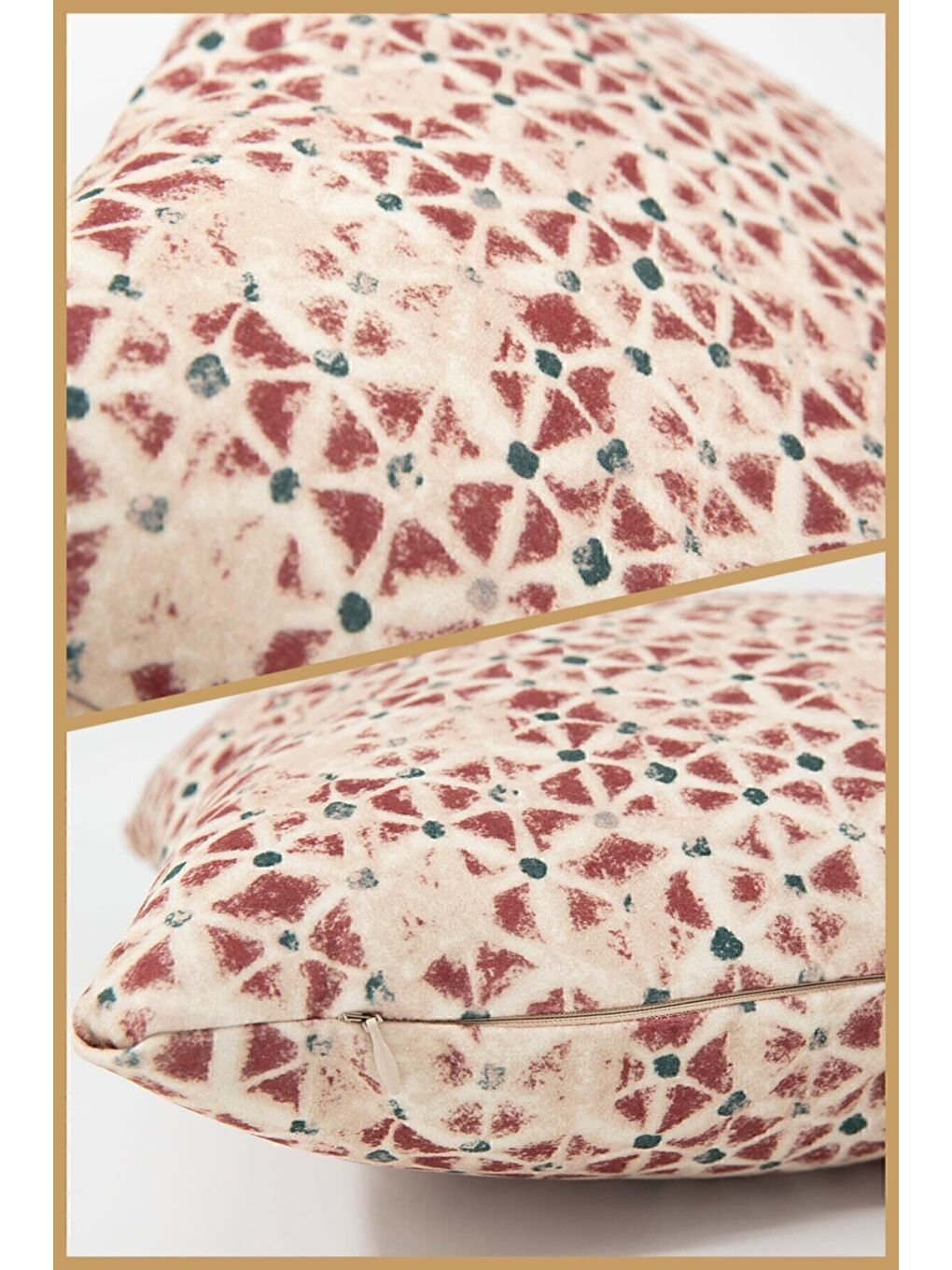 Bordo Desenli Kırlent Kılıfı Dekoratif Etnik Ikat Damask Inta 491-3