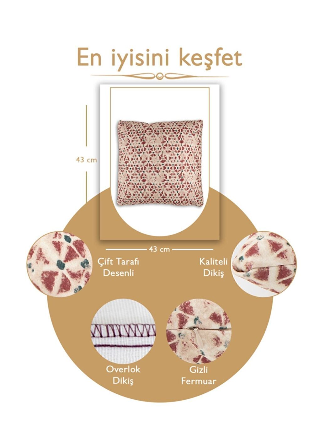 Bordo Desenli Kırlent Kılıfı Dekoratif Etnik Ikat Damask Inta 491-4