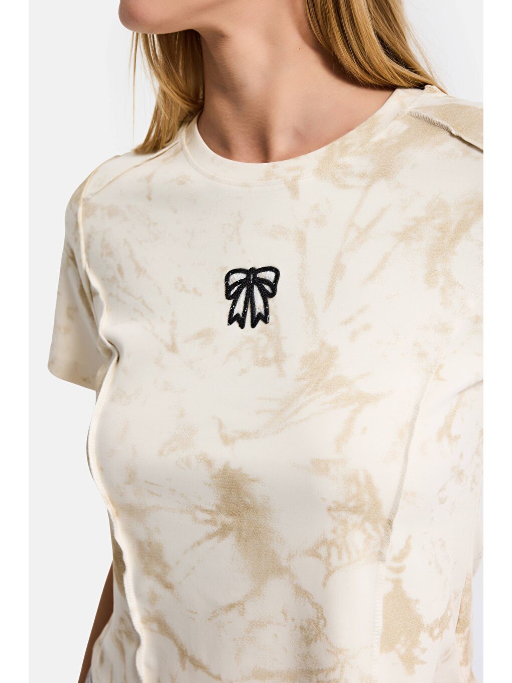 Kadın Bej Ekru w5 Özel Kumaş Elastan Crop Top-2