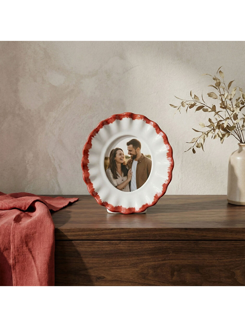 Ekru Güral Hediyelik Dekoratif Fotoğraf Çerçevesi 17 cm Bordo-1