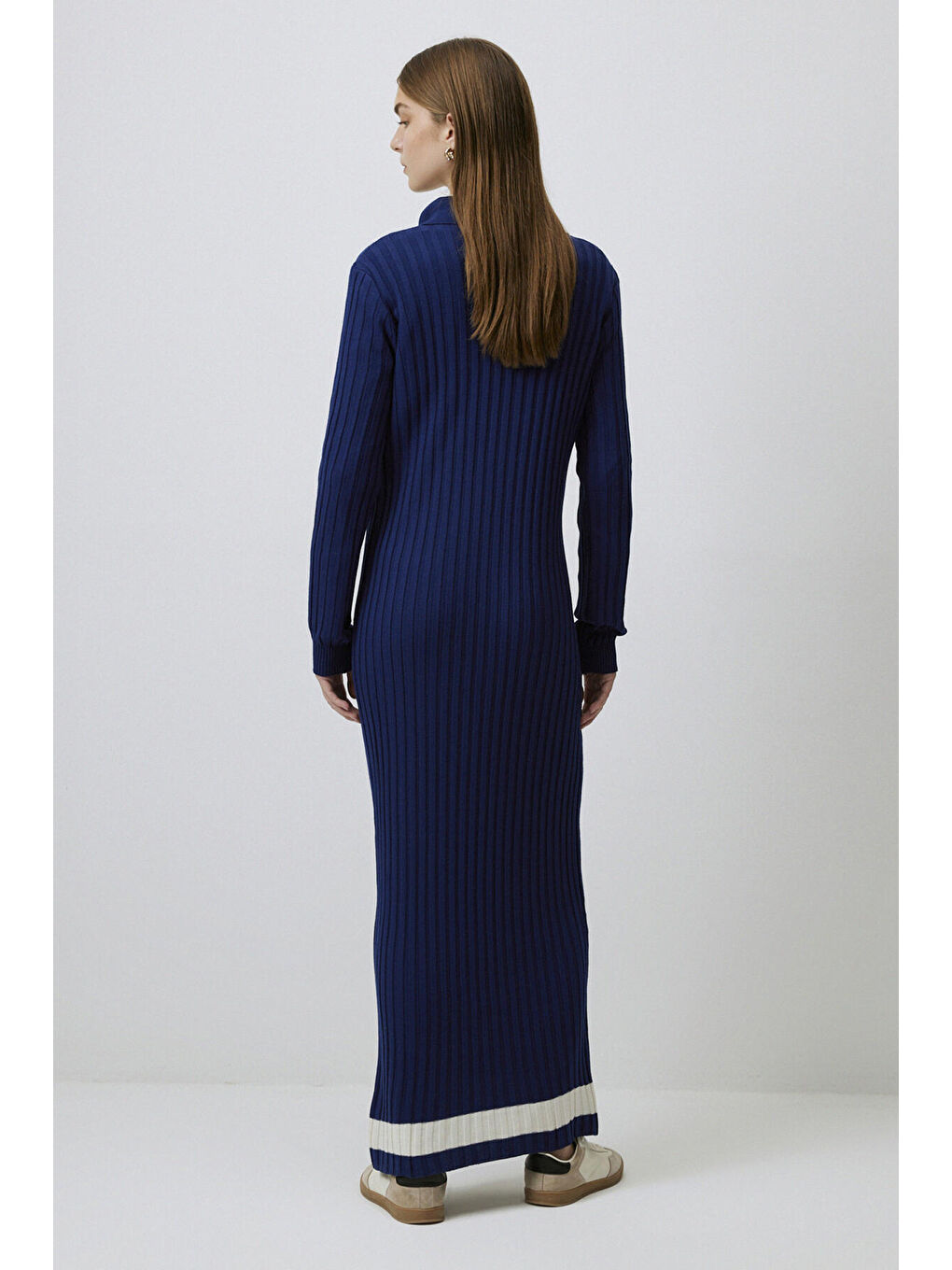 Lacivert Polo Yaka Triko Elbise-2