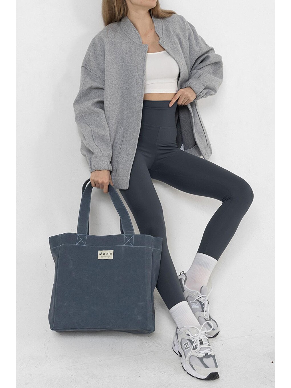 İndigo Maule Ortaboy Mumlu Kanvas %100 Pamuk Kadın Omuz Çantası Tote Bag-3