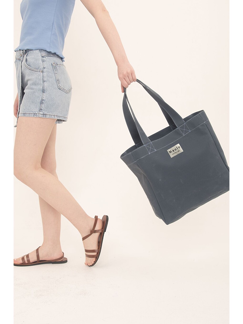 İndigo Maule Ortaboy Mumlu Kanvas %100 Pamuk Kadın Omuz Çantası Tote Bag-4