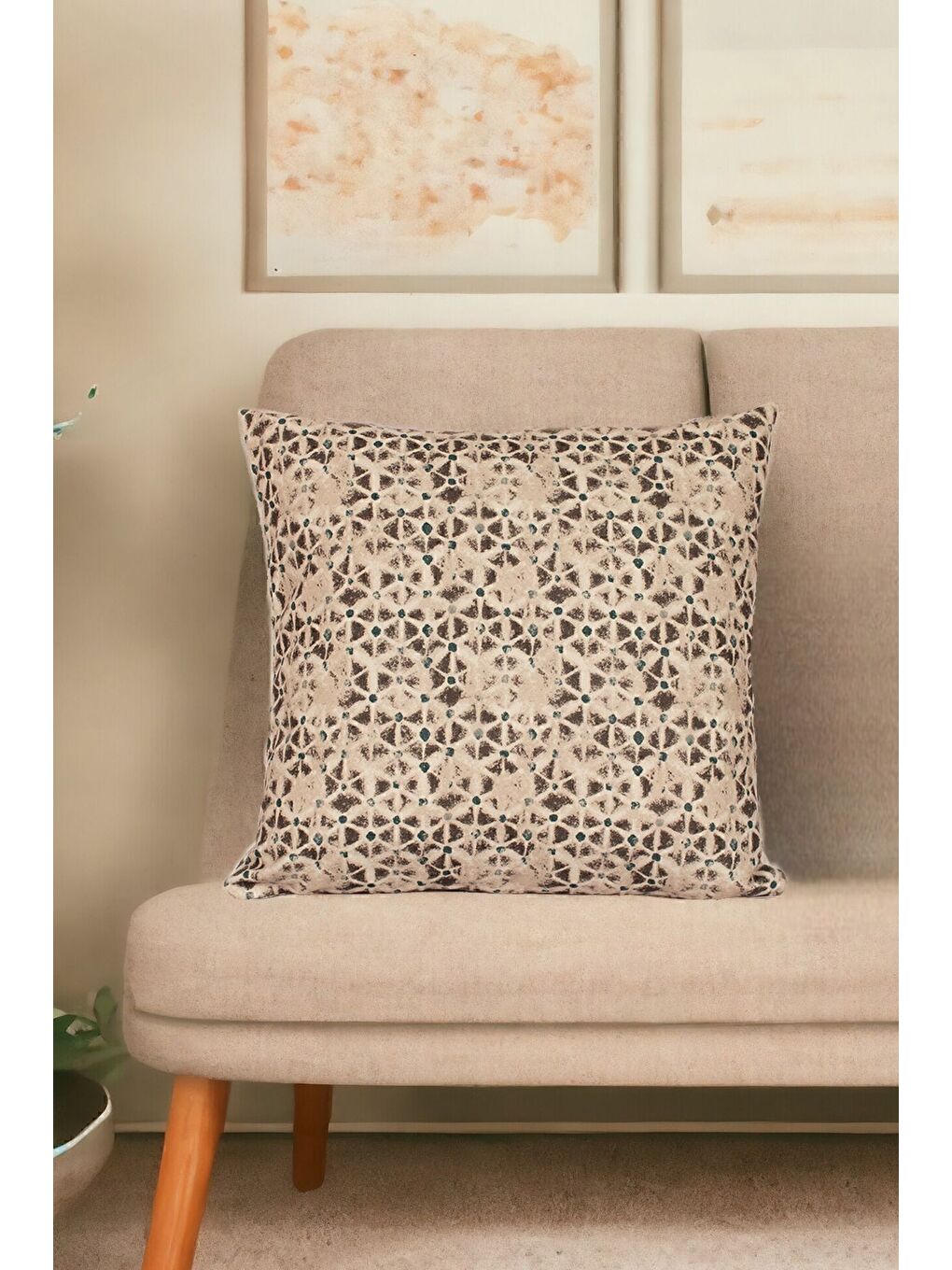 Bej Desenli Kırlent Kılıfı Dekoratif Etnik Ikat Damask Inta 191