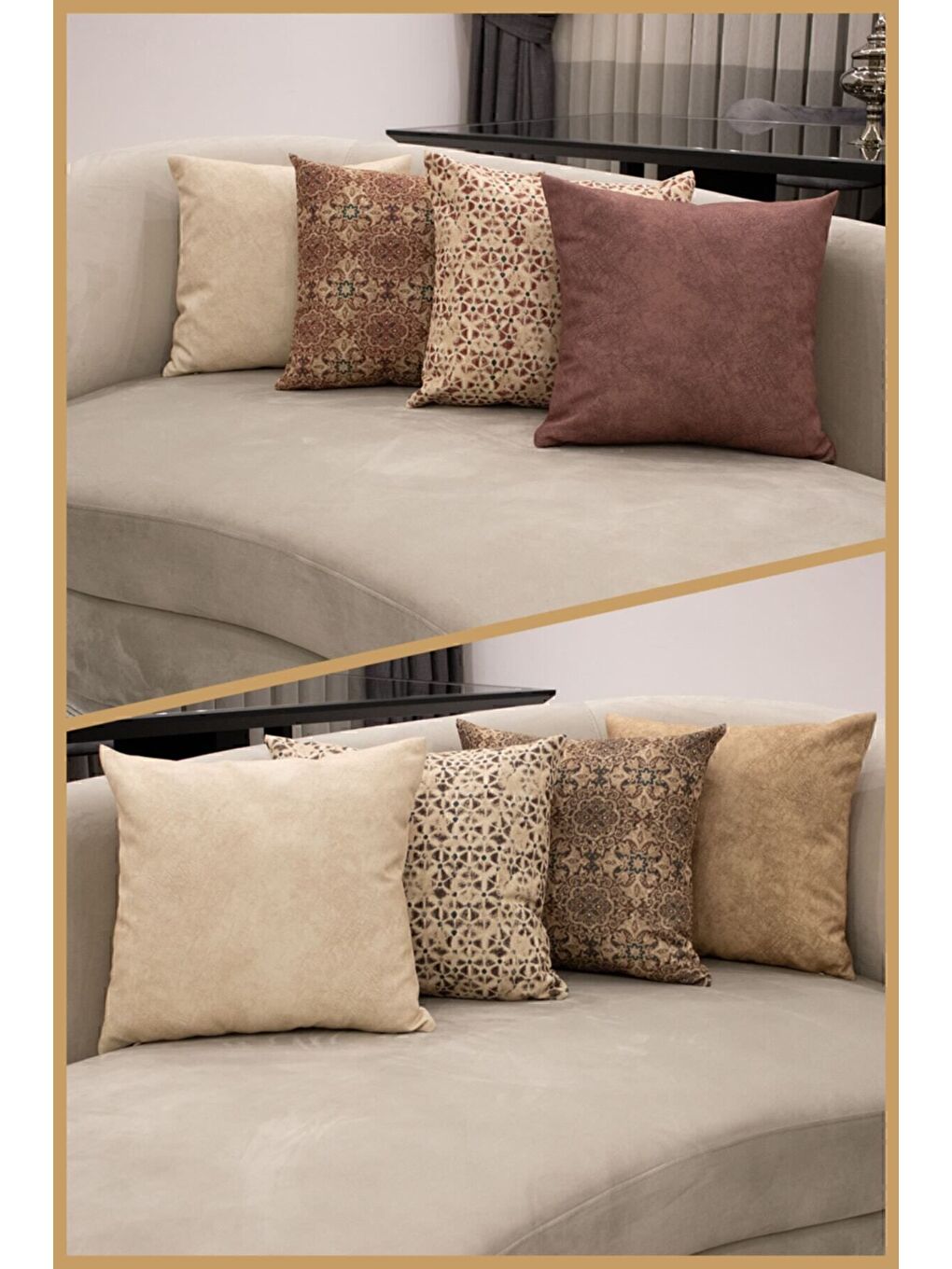 Bej Desenli Kırlent Kılıfı Dekoratif Etnik Ikat Damask Inta 191-2