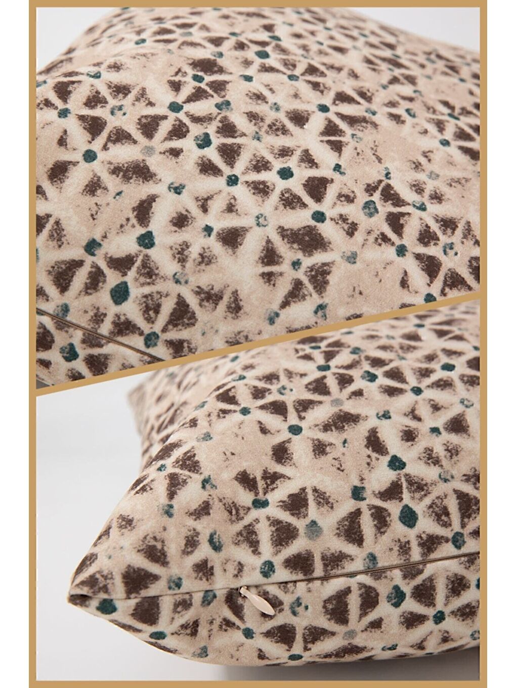 Bej Desenli Kırlent Kılıfı Dekoratif Etnik Ikat Damask Inta 191-3