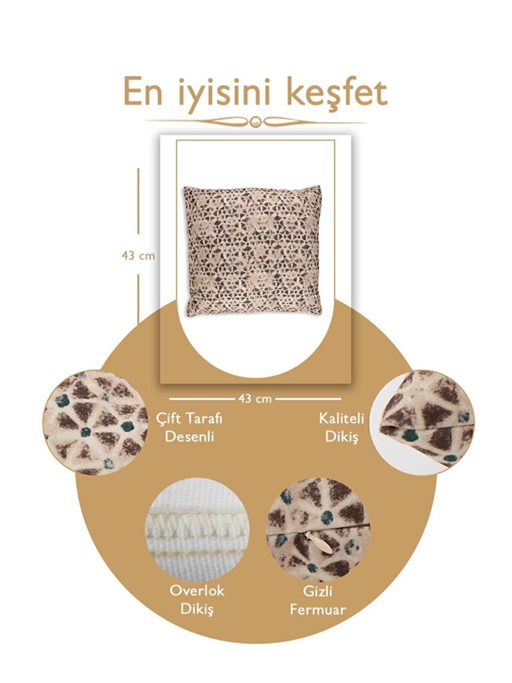 Bej Desenli Kırlent Kılıfı Dekoratif Etnik Ikat Damask Inta 191-4