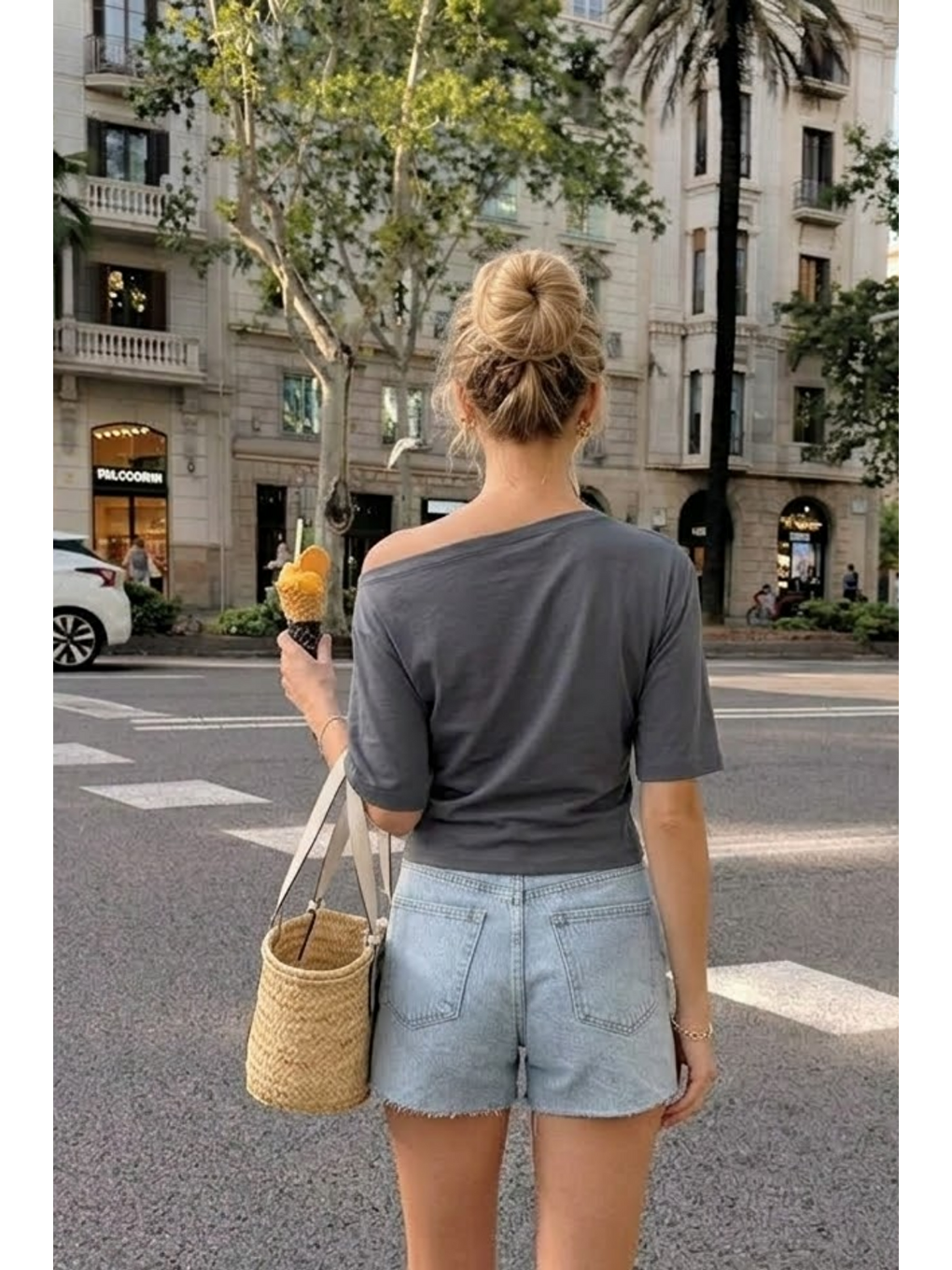 Gri Kadın Omzu Dekolteli Basic Füme Tişört-4