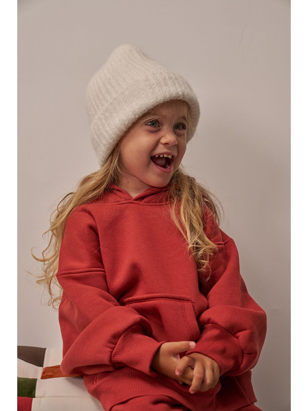 Turuncu Kiremit Çocuk Kanguru Cepli Oversize Eşofman Takımı-6