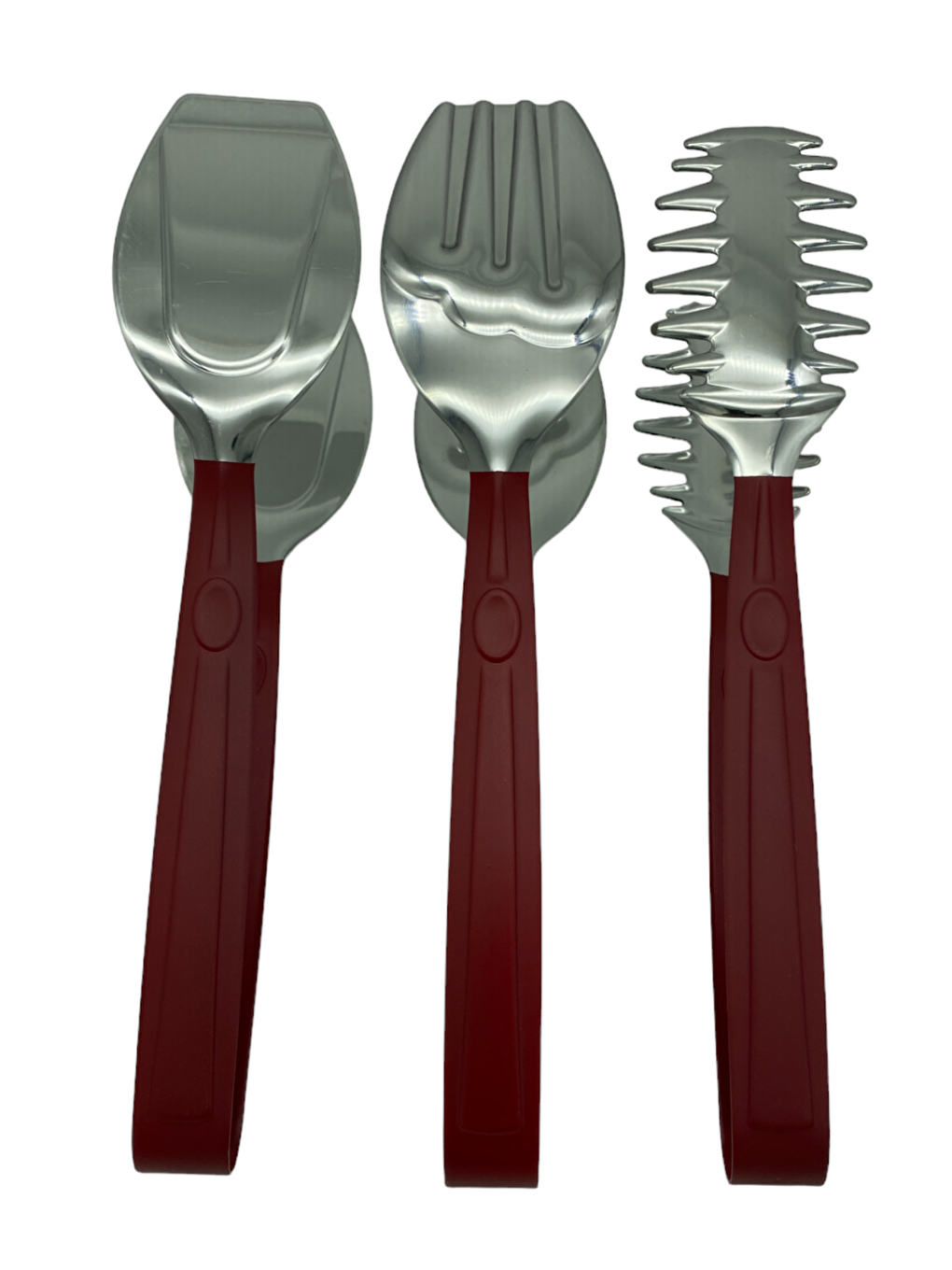 Lüks 3 Parça Gümüş Kırmızı Paslanmaz Çelik Maşası Seti-1