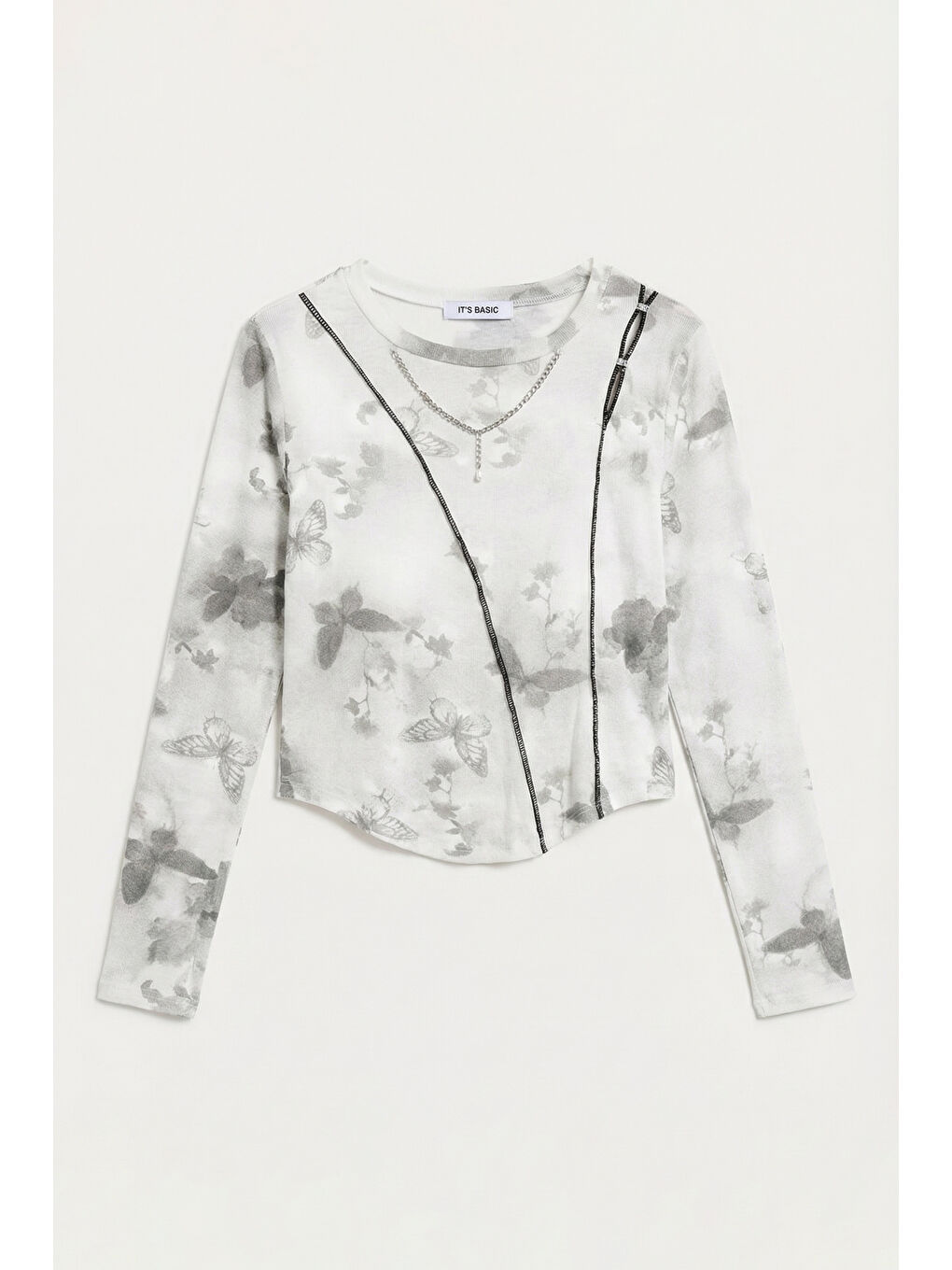 Kadın Beyaz w5 Baskılı Özel Elastan Kumaş Kolye Aksesuarlı Tasarım Body-1