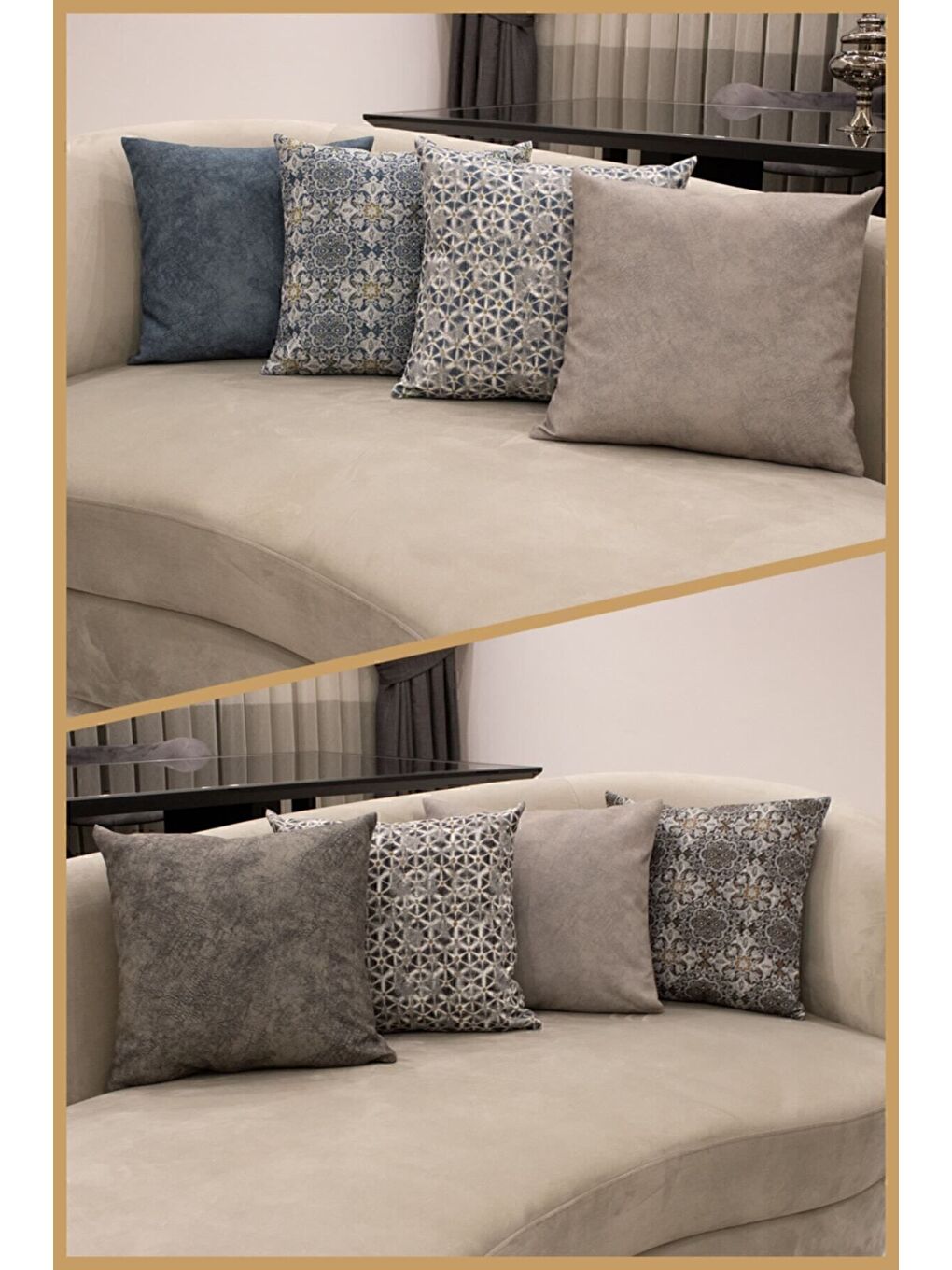 Açık Gri Kırlent Kılıfı Dekoratif Kadifemsi Etnik Inta 701-3