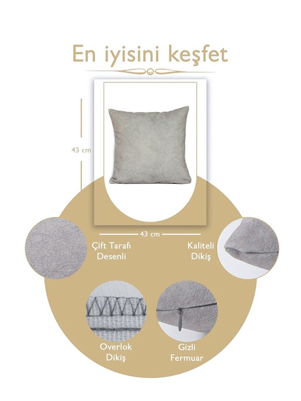 Açık Gri Kırlent Kılıfı Dekoratif Kadifemsi Etnik Inta 701-6