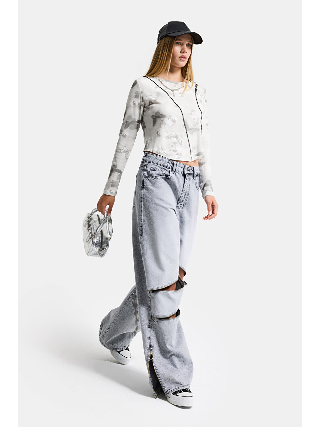 Kadın Beyaz w5 Baskılı Özel Elastan Kumaş Kolye Aksesuarlı Tasarım Body-2